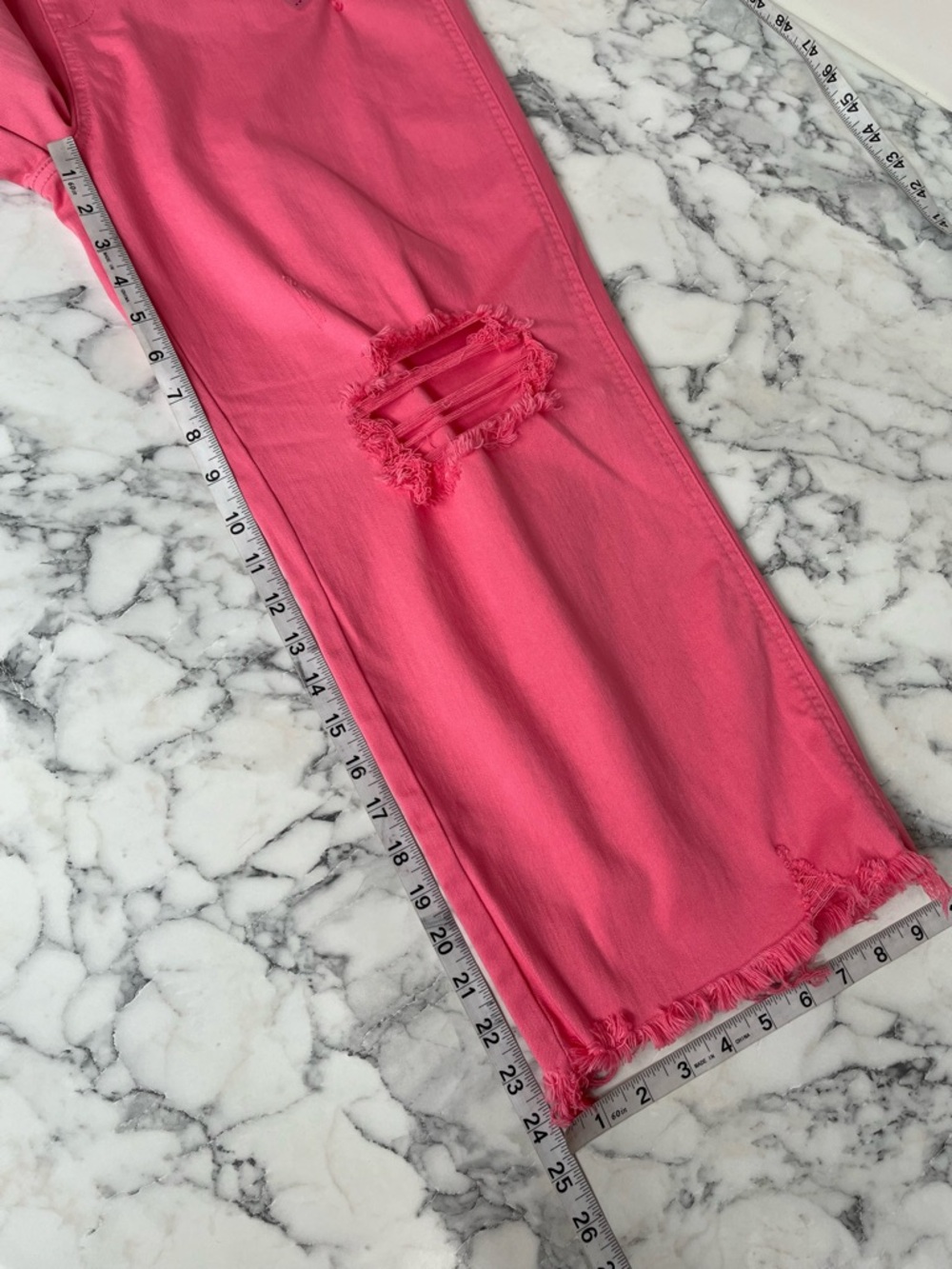 Risen Barbie Girl High Rise Hot Pink Distressed Straight Cropped Overalls XL - Picture 7 of 13